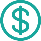 A teal-colored dollar sign icon enclosed in a circle.