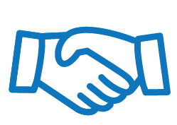 image of two blue hands shaking, representing a handshake.