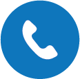 Icon of a white phone handset on a blue circular background.